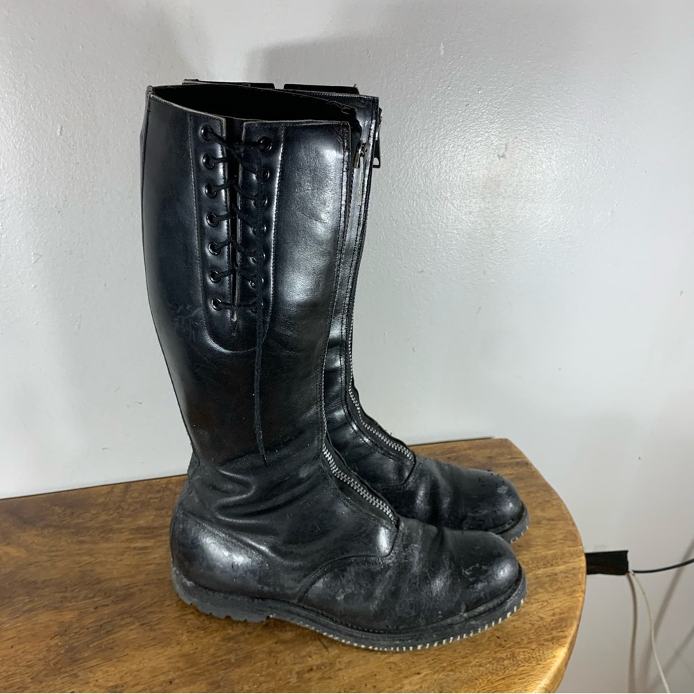 Vintage 70s hand made motorcycle , police  Steel toe leather boots - Picture 2 of 14